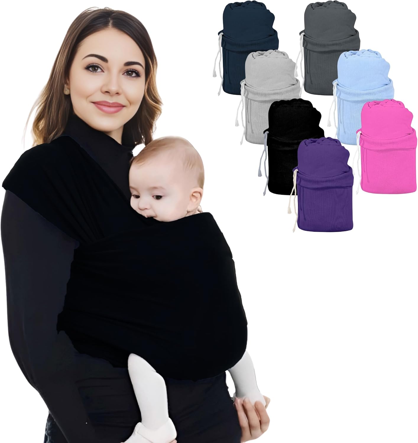 Lightweight Baby Wrap Carrier for New born, Infant - Breathable, Stretchy Baby Sling, Hands Free, Breastfeeding Baby Carrier Wrap, Baby Carriers - Birth to 3 Color Black