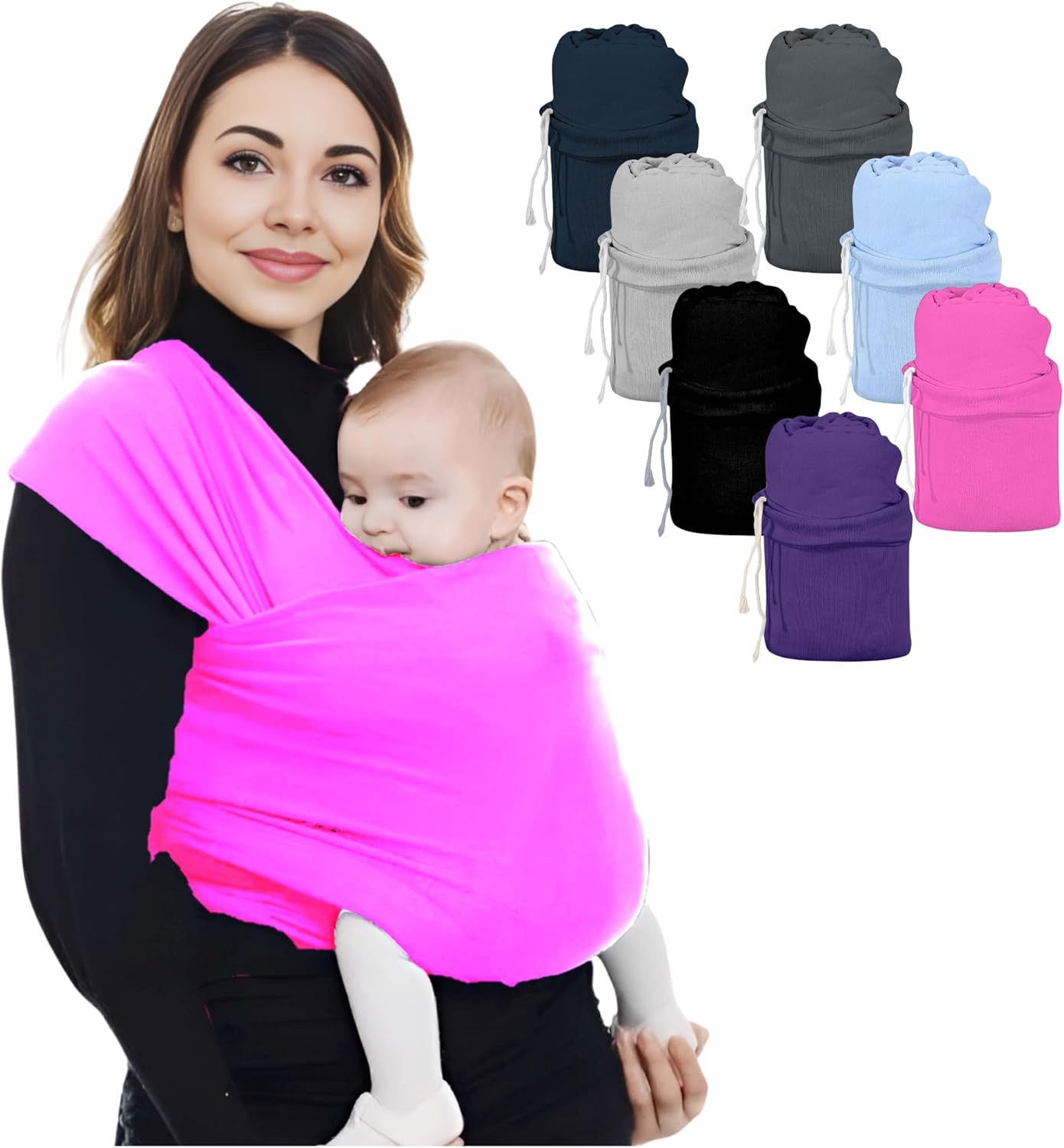 Lightweight Baby Wrap Carrier for New born, Infant - Breathable, Stretchy Baby Sling, Hands Free, Breastfeeding Baby Carrier Wrap, Baby Carriers - Birth to 3, Color Fuchsia