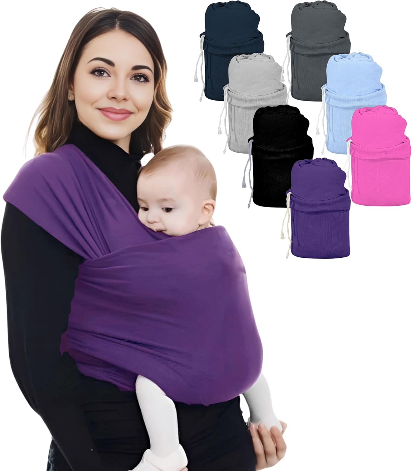 Lightweight Baby Wrap Carrier for New born, Infant - Breathable, Stretchy Baby Sling, Hands Free, Breastfeeding Baby Carrier Wrap, Baby Carriers - Birth to 3, Color Purple