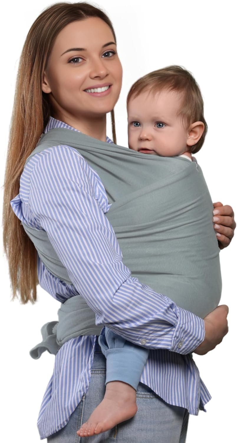 Lightweight Baby Wrap Carrier for New born, Infant - Breathable, Stretchy Baby Sling, Hands Free, Breastfeeding Baby Carrier Wrap, Baby Carriers - Birth to 3, Color Silver