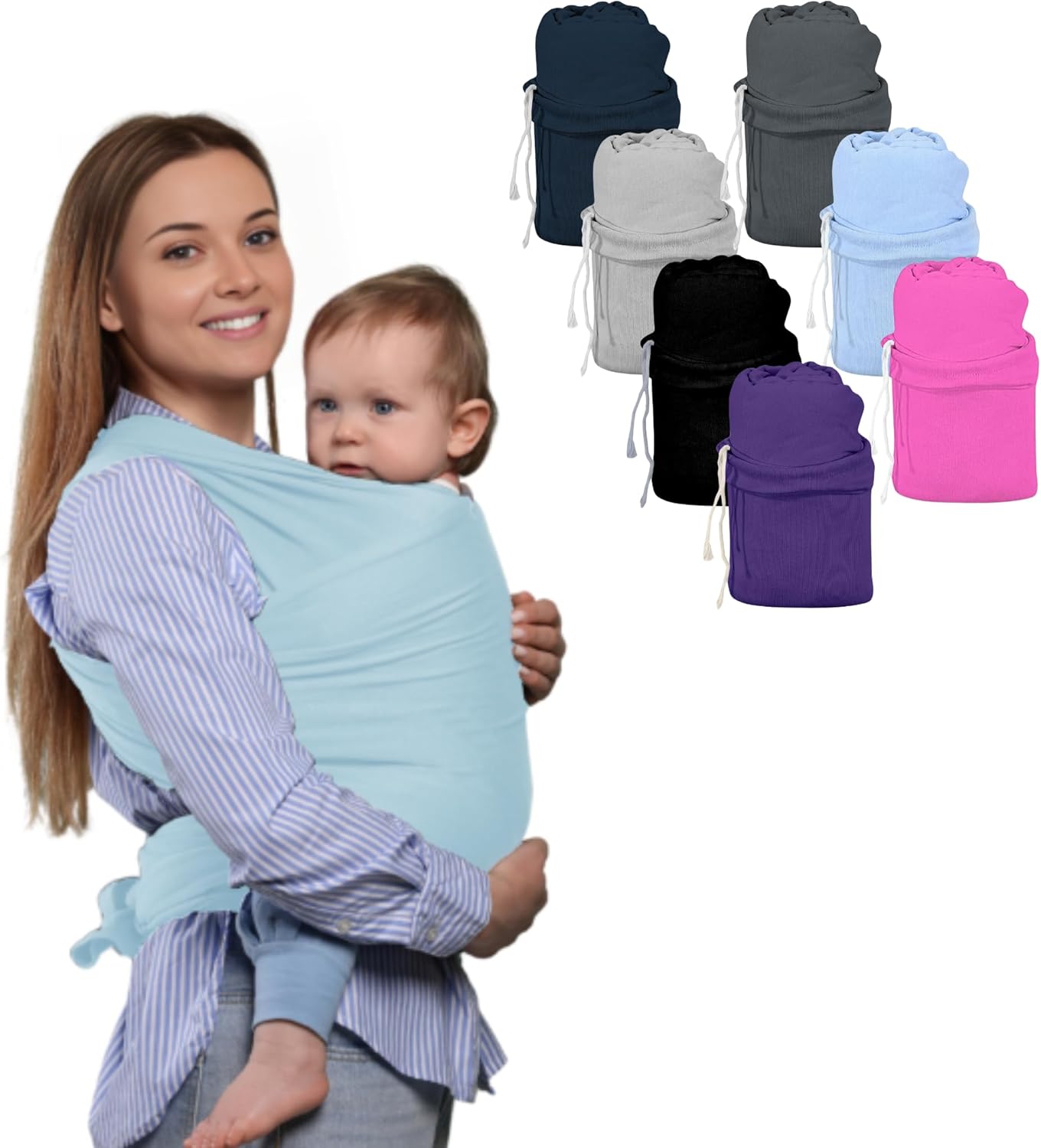 Lightweight Baby Wrap Carrier for Newborn, Infant - Breathable, Stretchy Baby Sling, Hands Free, Breastfeeding Baby Carrier Wrap, Baby Carriers - Birth to 3, Color Sky Blue