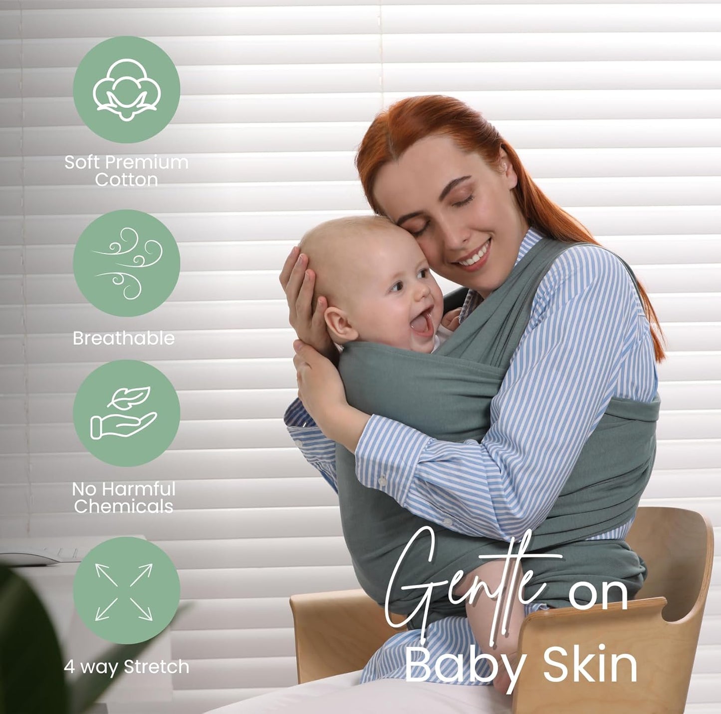 Lightweight Baby Wrap Carrier for New born, Infant - Breathable, Stretchy Baby Sling, Hands Free, Breastfeeding Baby Carrier Wrap, Baby Carriers - Birth to 3, Color Slate Grey