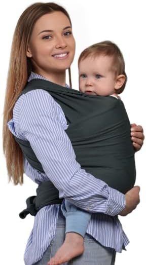 Lightweight Baby Wrap Carrier for New born, Infant - Breathable, Stretchy Baby Sling, Hands Free, Breastfeeding Baby Carrier Wrap, Baby Carriers - Birth to 3, Color Slate Grey