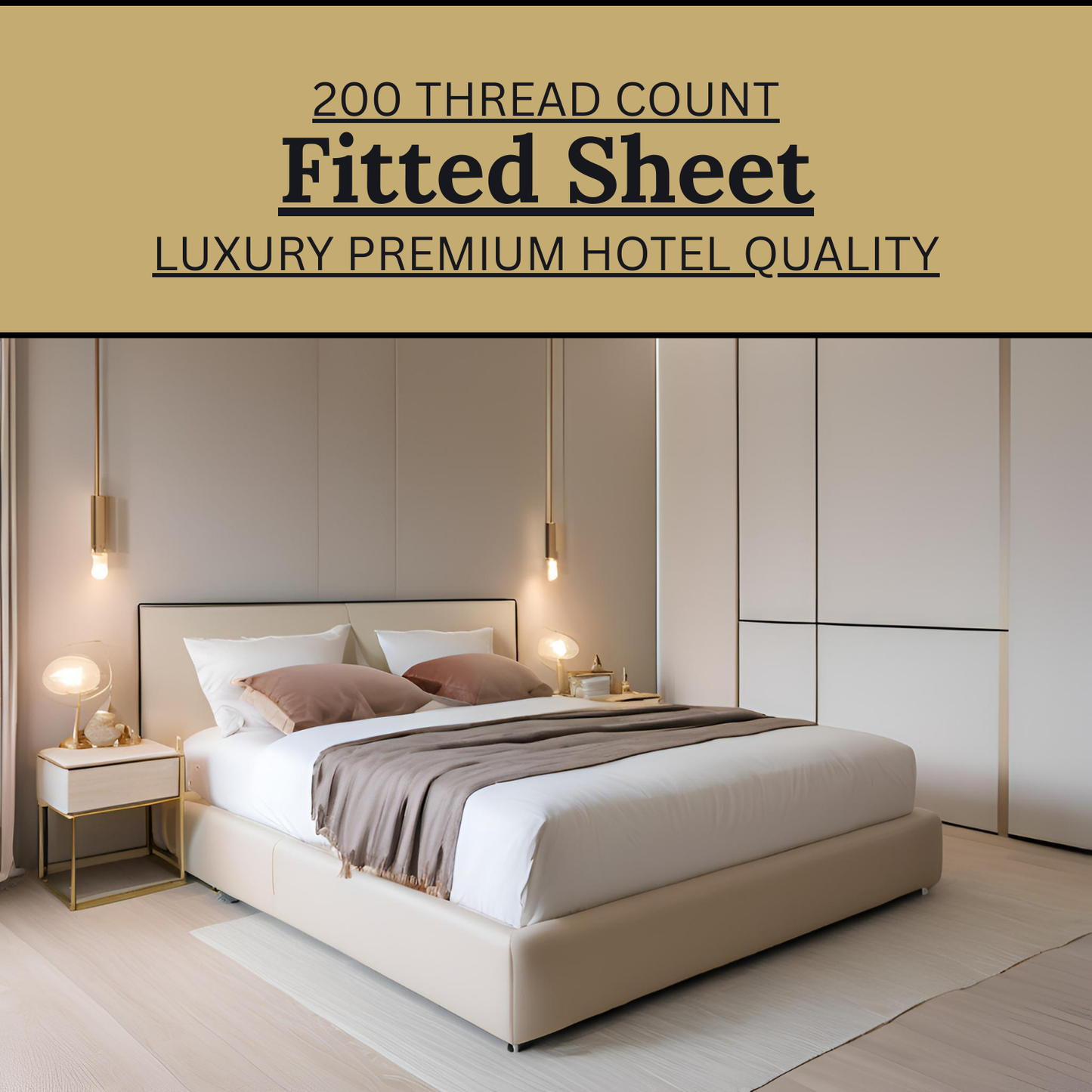 100% Egyptian Cotton Fitted Sheet 25cm Extra Deep Mattress Pocket 200 Thread Count Ultra-Soft, Breathable & Wrinkle-Free Hotel-Quality Bottom Fitted Sheet for Single, Double & King Size Bed, Color Grey