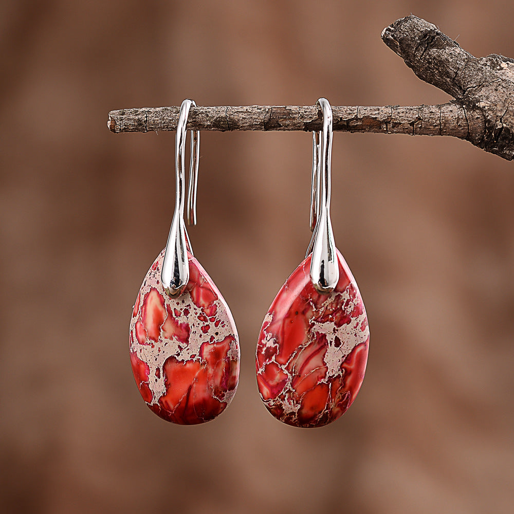Small Water Drop Red Emperor Stone Earrings