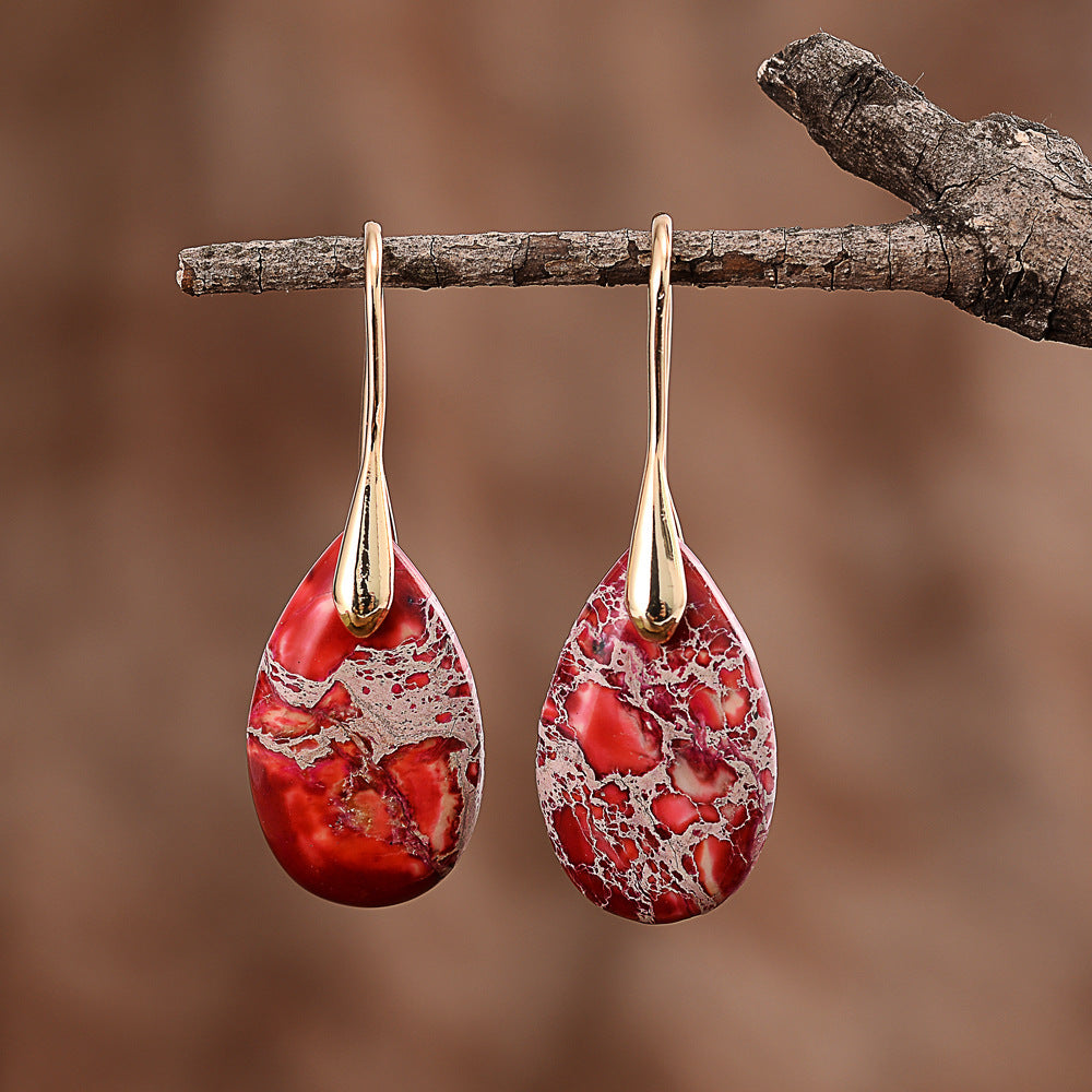Small Water Drop Red Emperor Stone Earrings