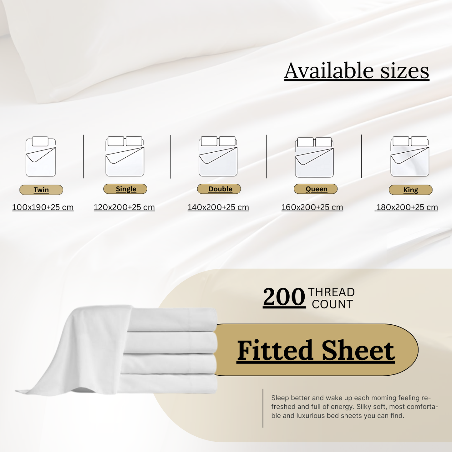 100% Egyptian Cotton Fitted Sheet 25cm Extra Deep Mattress Pocket 200 Thread Count Ultra-Soft, Breathable & Wrinkle-Free Hotel-Quality Bottom Fitted Sheet for Single, Double & King Size Bed, Color Grey