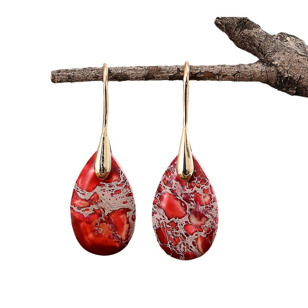Small Water Drop Red Emperor Stone Earrings