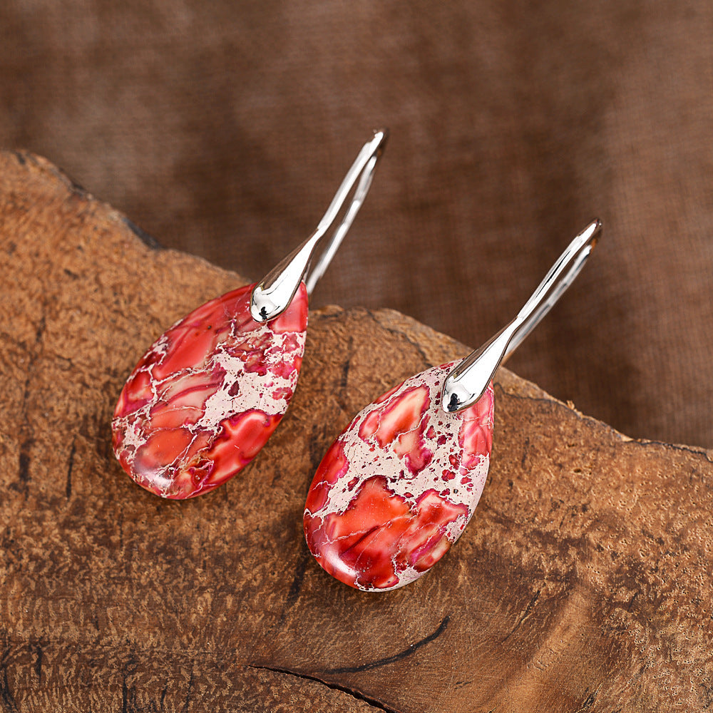 Small Water Drop Red Emperor Stone Earrings