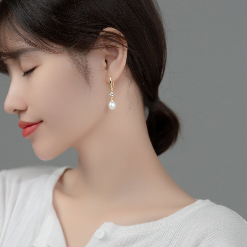 Pearl Summer Long Retro Style Women's Japanese And Korean Style Ear Rings