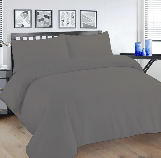 100% EGYPTIAN COTTON DUVET COVER BEDDING SET QUILT COVERS SINGLE DOUBLE KING, Color Grey