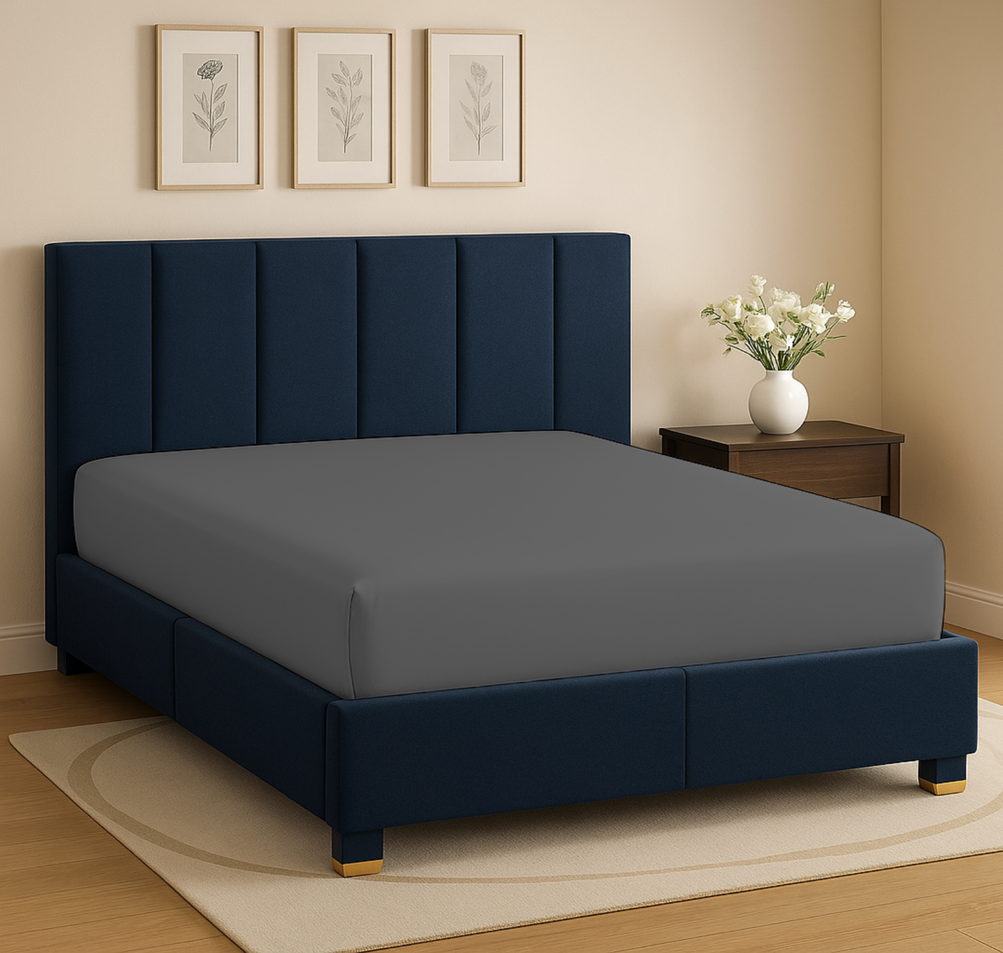100% Egyptian Cotton Fitted Sheet 25cm Extra Deep Mattress Pocket 200 Thread Count Ultra-Soft, Breathable & Wrinkle-Free Hotel-Quality Bottom Fitted Sheet for Single, Double & King Size Bed, Color Grey