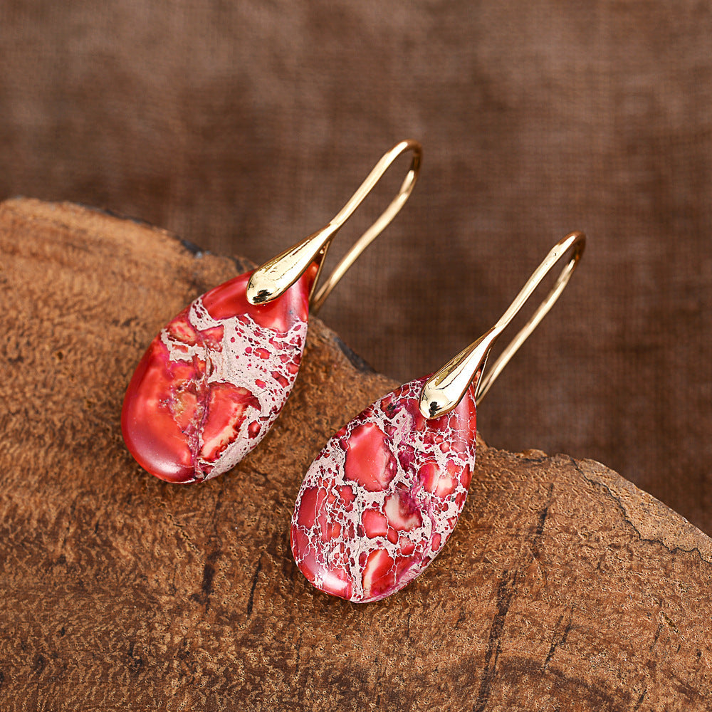 Small Water Drop Red Emperor Stone Earrings