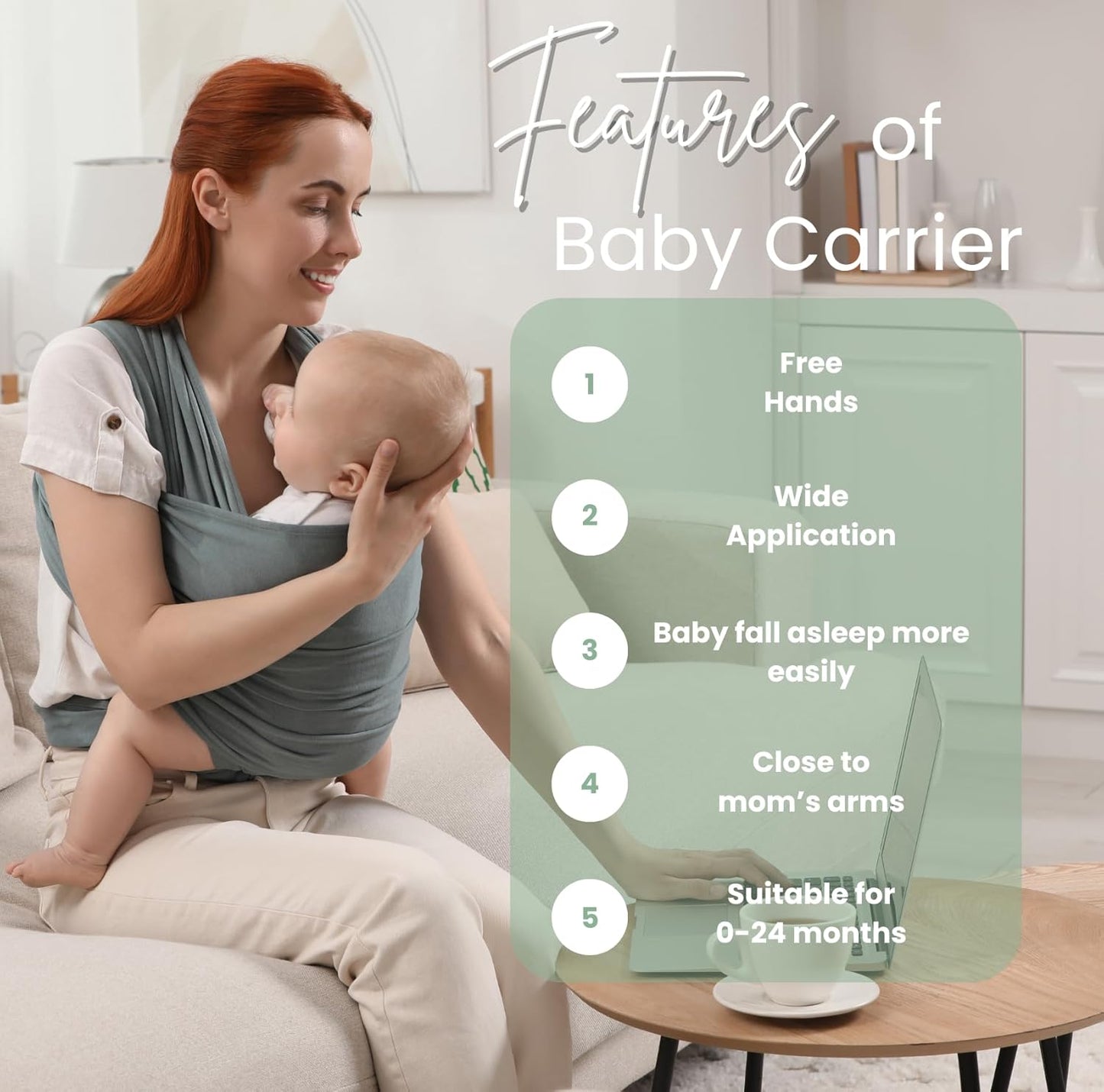 Lightweight Baby Wrap Carrier for New born, Infant - Breathable, Stretchy Baby Sling, Hands Free, Breastfeeding Baby Carrier Wrap, Baby Carriers - Birth to 3, Color Silver